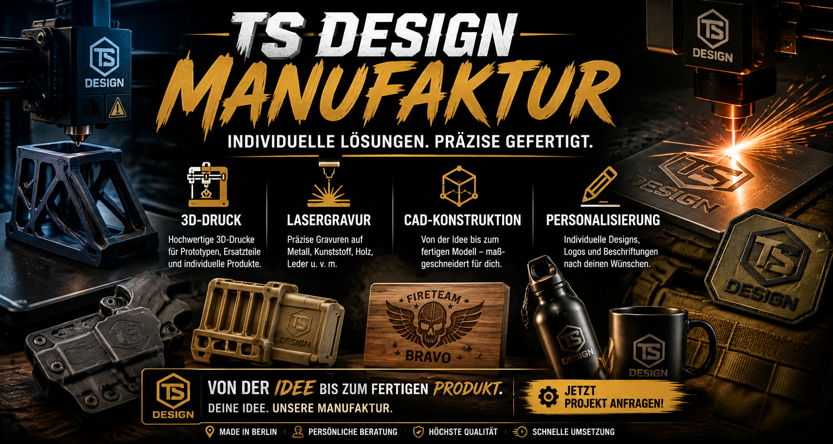TS Design Manufaktur – 3D-Druck, Lasergravur, CAD-Konstruktion und individuelle Fertigungslösungen aus Berlin